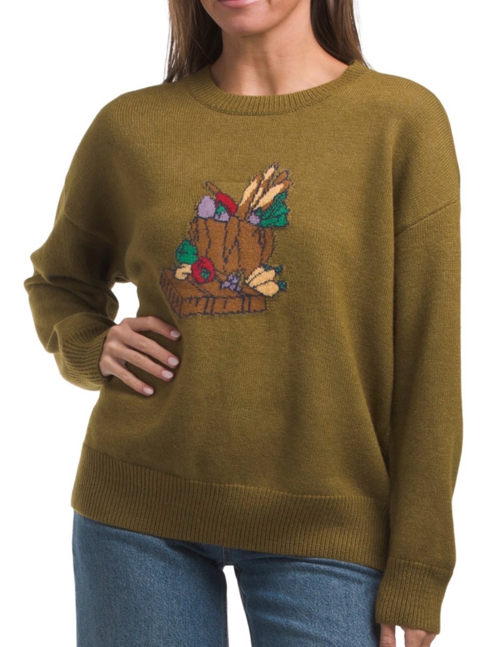 Sunday Edition Boutique Green Vegetable Crewneck Sweater L NWT Farmers Market